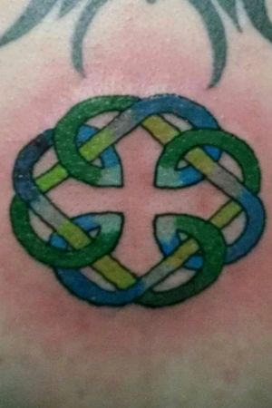 Celtic knot that symbolizes father and daughter. My dad actually gave me this tattoo. It may be small but it means a lot to me.