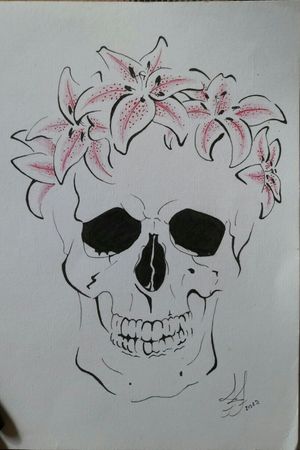 Caveira e flores. Skull and flowers. #apprentice #embuscadeumestudio #skull #flowers #Flores #caveira 
