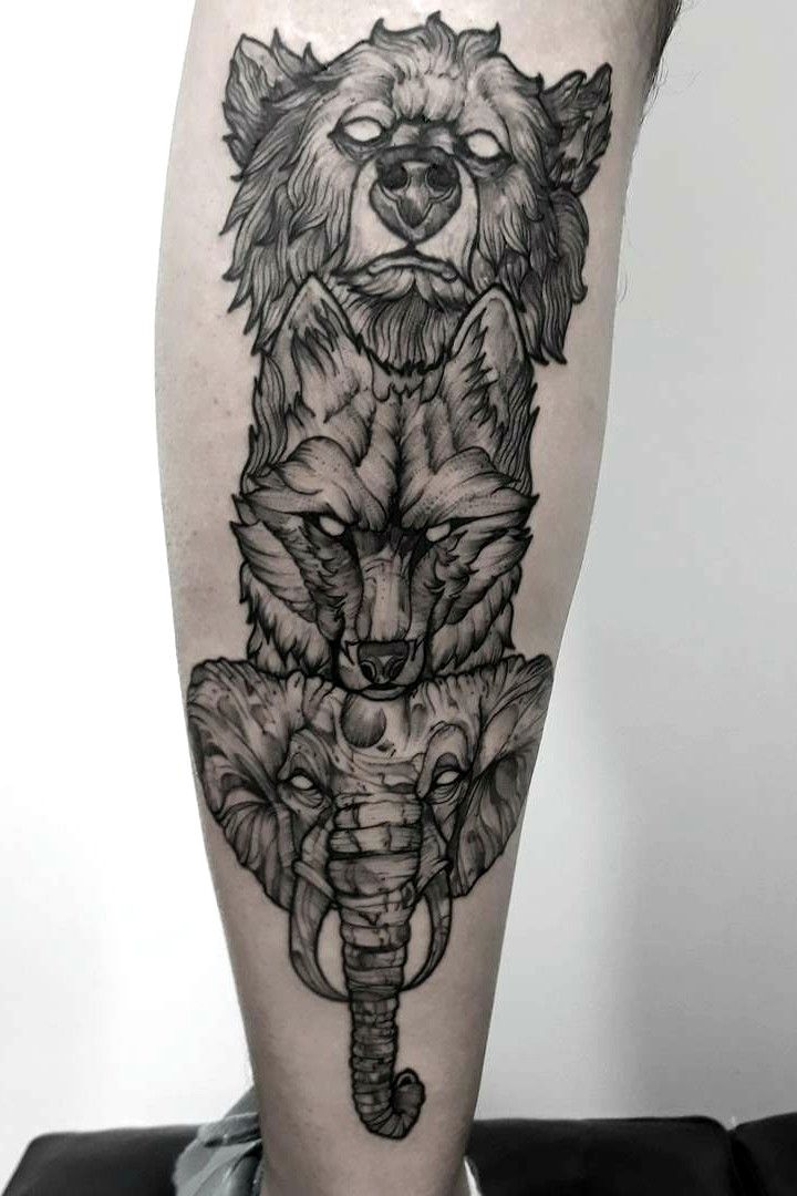 Spirit Animal Totem Pole  Tiger  Owl  Wolf  Lynx  Geometric  Dot  Work Shading  Cute animal tattoos Totem tattoo Animal tattoos