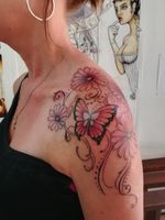 Butterfly and flowers tattoo by K 