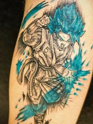 #Desenho autoral! Tatuagem feita no Studio #premaarttattoo  no #riodejaneiro . #dragonballtattoo #dragonballdrawing #dragonballtattoo #dragonballsuper #goku #watercolortattoo #tatuagemaquarela #tattoo #watercolor #aquarela #aquarelle #eletrickink #blue