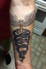 Caduceus with purple serpents for Lupus, in memory of someone special