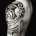 Polynesian tribal quarter sleeve by Dave Shoemaker #PolynesianTattoos #polynesian #blackwork  