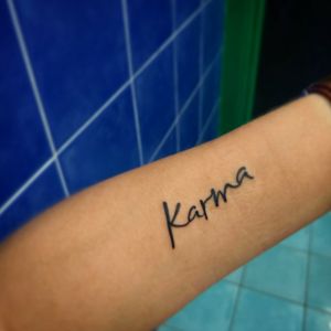 First Tattoo #firsttattoo #karma #minimalism #handwritting #sydney #arm 