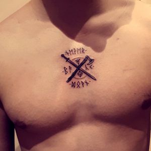 Tattoo uploaded by Ralfs?! • Ragnar Lothbrok's axe and sword #scandinavian  #runaviking #axetattoo #sword #ragnarlothbrok #neverbackdown • Tattoodo