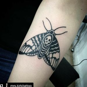 Death moth tattoo by @mrs.kirkitattoo I #Black #blackworkers #moth #mothtattoo #metamorphosis 