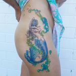 Watercolour mermaids are so fun to tattoo! #mermaidtattoo #watercolortattoos #fantasytattoo #IllustrativeTattoos #magical #whimsical #ladytattooers #customtattoo 