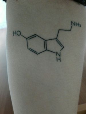 Arm Chemical Structural formula Minimalist tattoo Serotonin NH HO NH2 Happiness hormone