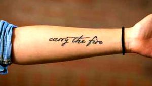 Quote: "Carry the fire", from the novel "The Road" by Cormac McCarthy.#quote #quotetattoo #books #booklover #carrythefire #fire #forearmtattoo 