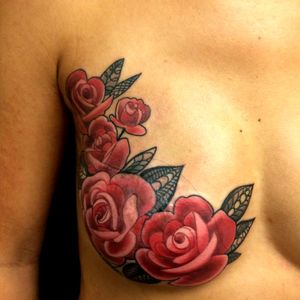 Beautiful rose cover-up for a mastectomy. #roses #flowers #coverup #masectomy #breasttattoo 