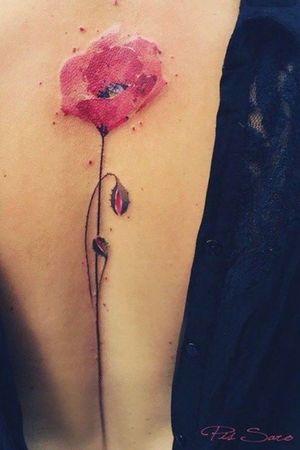 Poppy #poppy #flower #watercolor #back #tattoo #spineline #pink #lovely  #unknownartist 