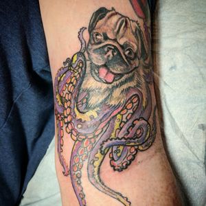 PUGTOPUS pug tattoo octopus color work #pug 