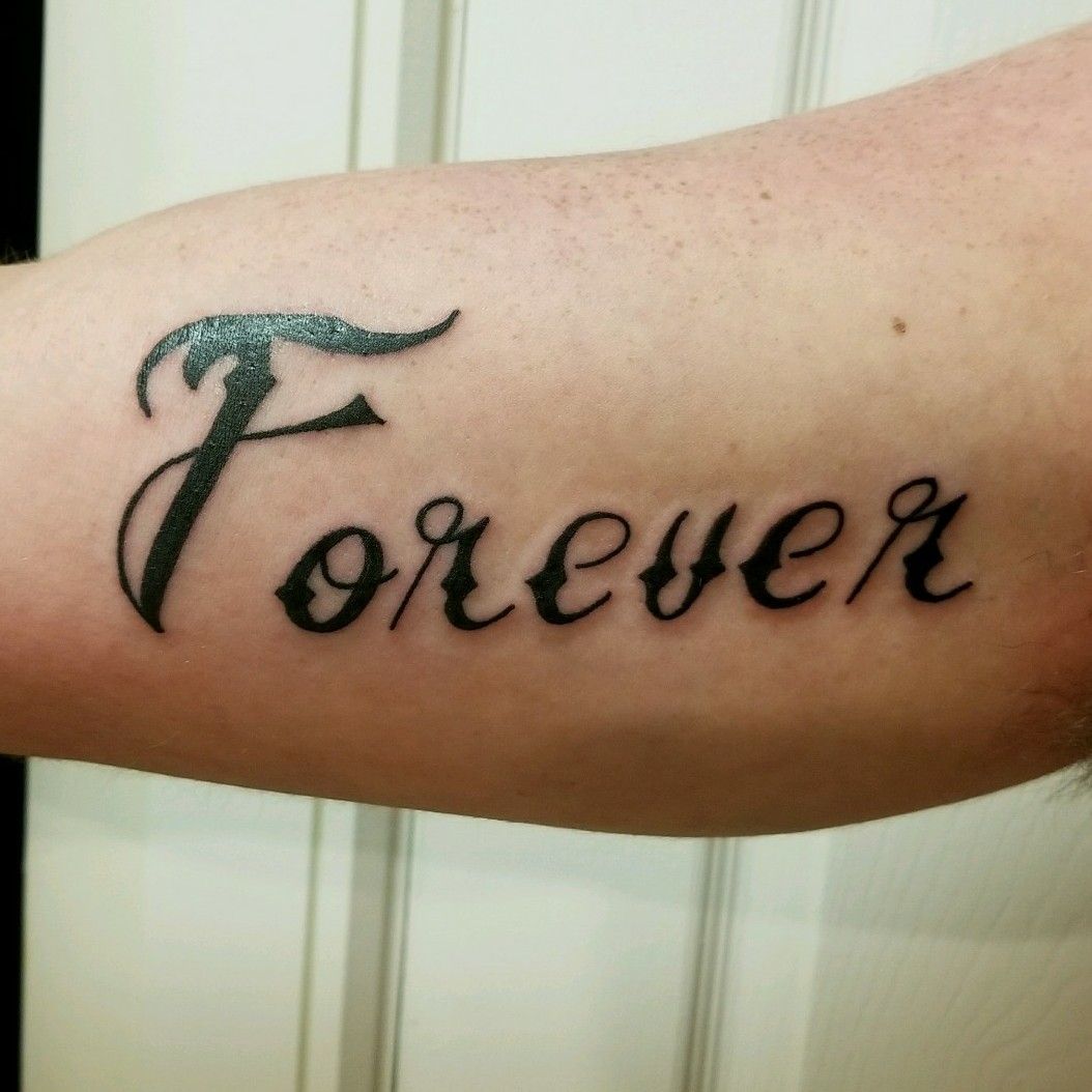 Tattoo uploaded by Nick McConnell • #forever #foreverandalways #words  #biceptattoo • Tattoodo