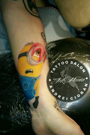 Minion tattoo by Andrei Cioranbooking at +46 0736508956#minions #minion tattoo #realistictattoo #radiantcolors #inkmaniatattoosalon #andreicioran