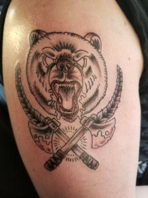Bear and axe tattoo