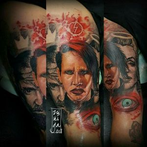Marilyn Manson by Byron Zuñiga.#royalpaintattoo #fullcolortattoo #MarilynManson #realismtattoo #guatemala #cheyenethunder 