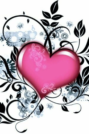 pink heart with folage and scroll work 