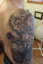 Map with wave and surfboard half-sleeve
