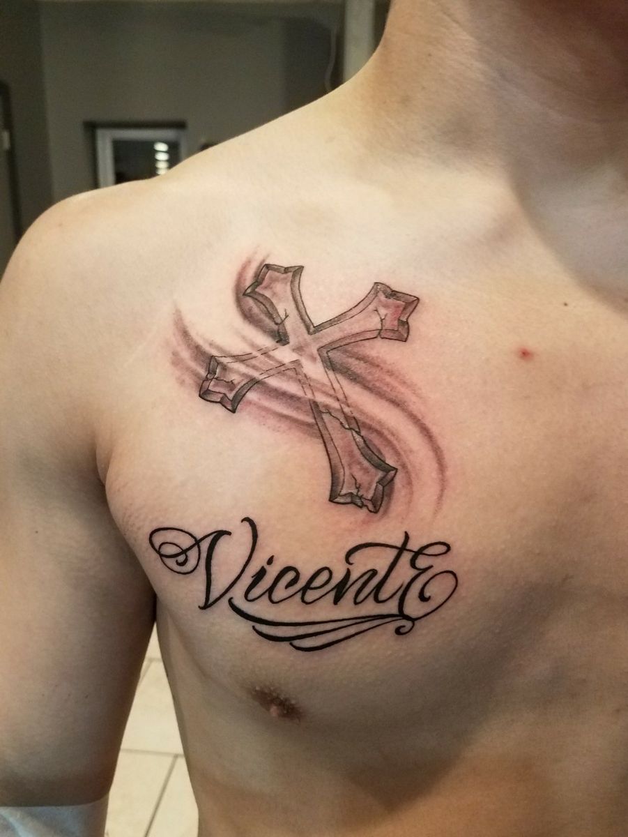 Tattoo uploaded by Erik Portillo • A cross and Vicente tattoo i did