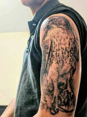 Red Tailed Hawk and Military Dog Tags. My first Tattoo.