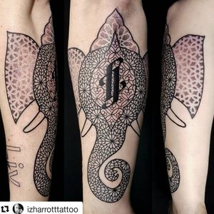 Ellephant with ambigram and geometric patterns
