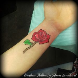 Neo-traditional/New school rose done at the Edmonton Tattoo Convention. #rose #neotraditional #newschool #fullcolor #wrist #grandeprairie #alberta #canada 