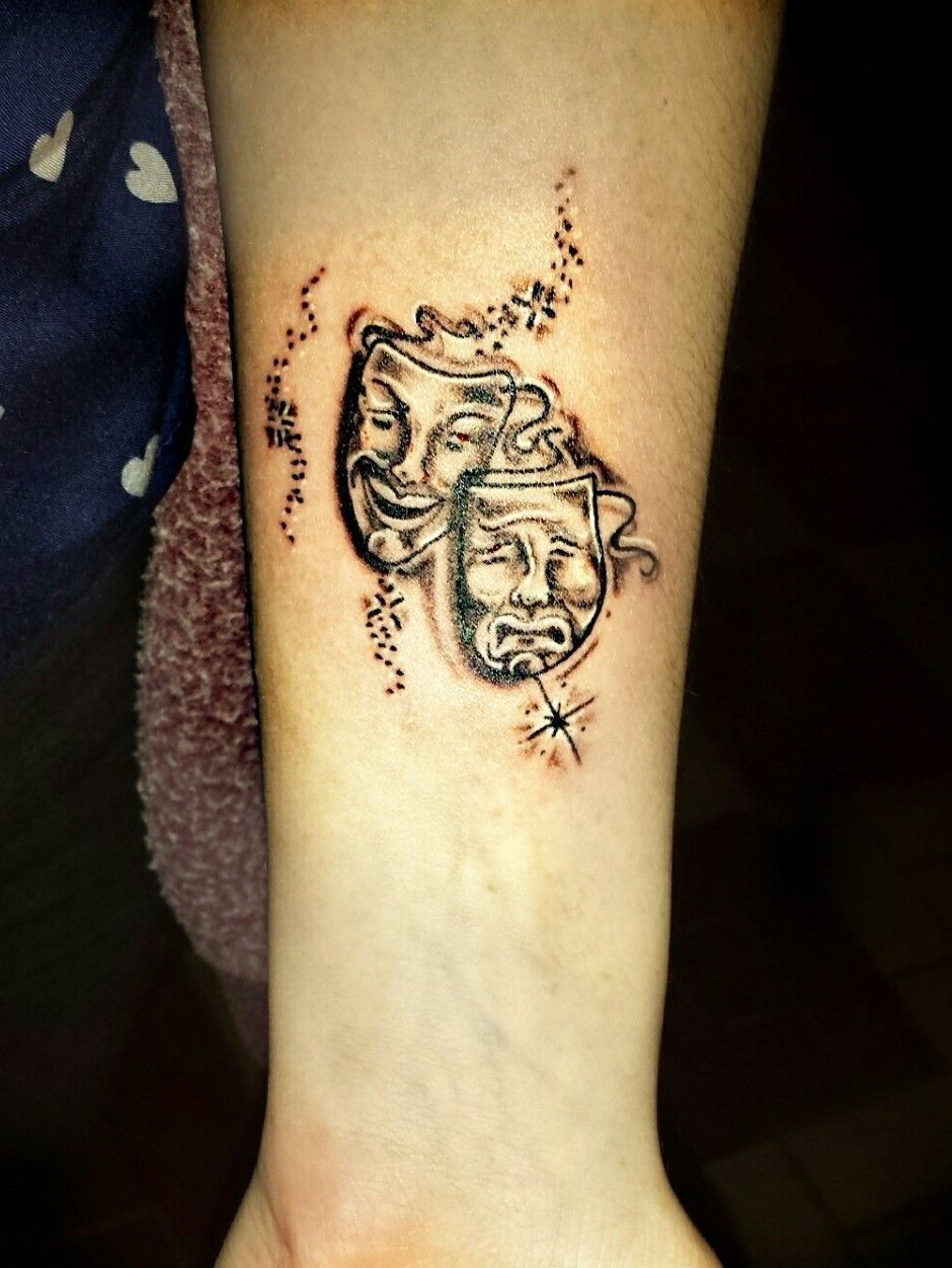 Comedy and Tragedy Mask by  Evil Genius Tattoo Club  Facebook