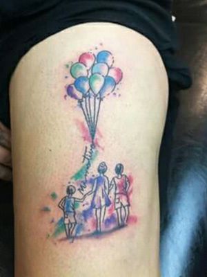 Family, kids, baloons