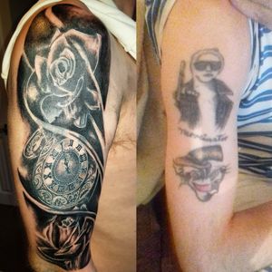 Cover up half sleeve Pocket Clock with roses