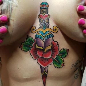 Rose and dagger sternum piece thx for looking #traditionaltattoo #traditionaltattoos #colortattoo #boldwillhold 