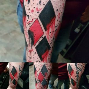 Harley Quinn watercolor half sleeve thx for looking #watercolor #watercolortattoo #watercolortattoos #colortattoo #color #harleyquinntattoo 