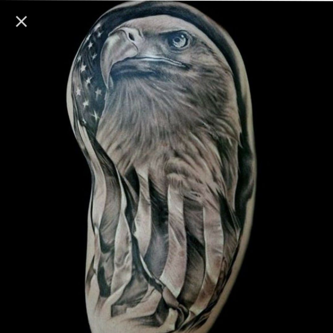 eagle head with flag tattoo