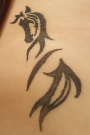 Tribal horse tattoo I drew up myself and had tattooed on my ribcage. This was my second tattoo and it badly needs to be touched up. 