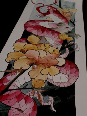 Snake Neo Japanese #neojapanesetattoo #snaketattoo #snake #flowertattoo #tattoo #fullcolor #colortattoo #colorfultattoo #France #Paris #inkedgirl #inkedup #paint #paintings #aquarel #illustration #mouse #mousetattoo 