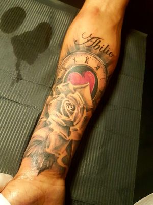 #rose #rosetattoo #blackandgrey #realistic #heart #watch #clock #pocketwatch #love #grandfather #rosa
