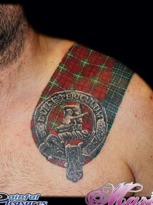 Scottish crest and tartan. All healed. 