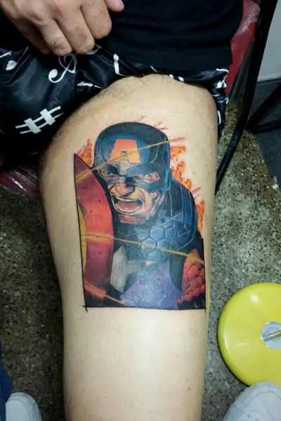 Mais um trabalho do qual ano fazer!!! #MarvelTattoos #marvel #tatuagem #capitaoamerica #capitainamerica #tattoo #Tattoodo #comics #comicstattoo #ink #inked #tattooist #stanlee #tatouage #color #colorful #avengers 