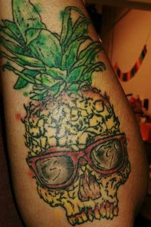 Pineapple Skull. Wasilla, AKCody @ Cynful Ink & Metal.#pineapple #pineappleskull #skulltattoos #cynfulink #watercolortattoo #Alaska #tattooidea