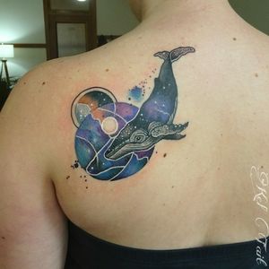 #whaletattoo @equilattera #spacewhale #PDXtattoo @tattoosnob #watercolortattoo #pnwtattoo #humpbackwhale #galaxytattoo #spacetattoo #planettattoo