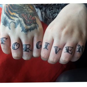'forgiven' by Micki Shae at Graffiti's Ink Gallery, Va. #knuckletattoos  
