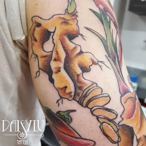 Ginger close up from a vegetables half sleeve