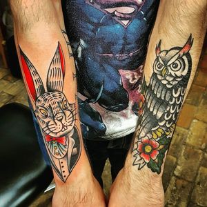 Rabbit & owl tattoo Tat by Barrie BLACKMAGIC 