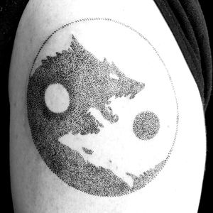 Dotwork Yin-Yang Wolf! 🐺☻☹🎩🕶 #tattoo #oslo #norway #werkentattoostudio @andre_werken_tattoo