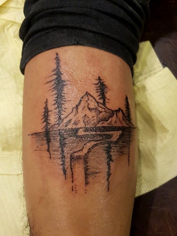 Traditional Mt Hood landscape by Sean Lanusse at Blacklist Tattoo  Portland OR  Sleeve tattoos Landscape tattoo Tattoos