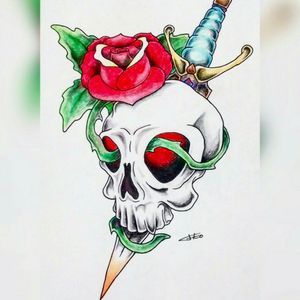 New draw. #tattoo #yes #skull #artist #rose #knife