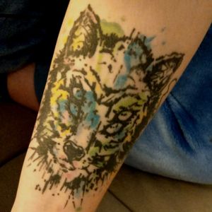 My first tattoo :) #wolf #wolftattoo #wolfhead #watercolor #watercolortattoo #doubleeyes 