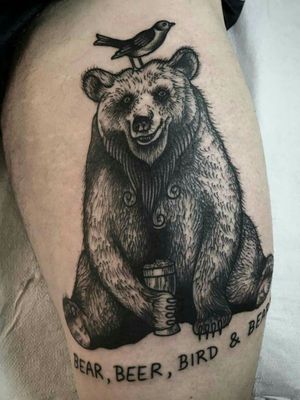 Bear, Beer, Bird & Beard#bear #beartattoo #beer #beertattoo #bird #birdtattoo #beard #beardtattoo #tattoed #inked #ink 