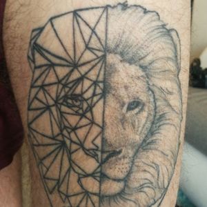 #Lion done by High Frequency Tattoos. #geometric #animal #blackwork