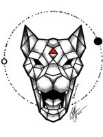 #Black #cat #wildcat #tiger #panther #lion #beast #fangs #geometric #lineart #redtriangle #dotwork