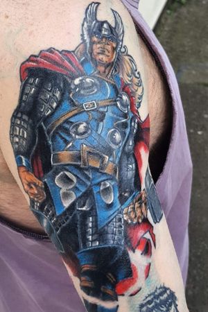**IN PROGRESS**Marvel sleeve cover-up by Pete. So far, Thor & half way through the Hulk. Plenty more to go! Remember, quality, detailed tattoos that last, take time. Pure artwork.#MarvelTattoos #MarvelTattoo #thortattoo #thor #colourtattoo #sleevetattoo #coveruptattoo #CoverUpTattoos #cartoontattoo #inprogresstattoo #menwithink #inkedup #inked 